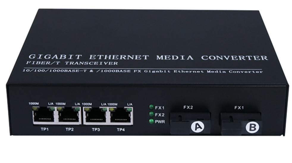 Οπτικός μετατροπέας 10/100/1000 Gigabit 4 Rj45 1.25Gbps ινών SNMP IP30 QoS